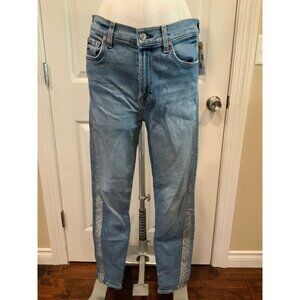 7 For all Mankind Med Wash "The High Waist Ankle Skinny" Jeans W/ Stripe, Sz 29